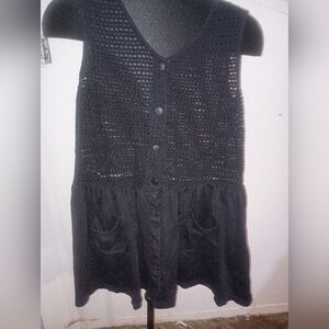 Equipe Black Button-Down Swim Coverup